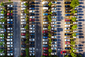 Aerial shot of a parking lot